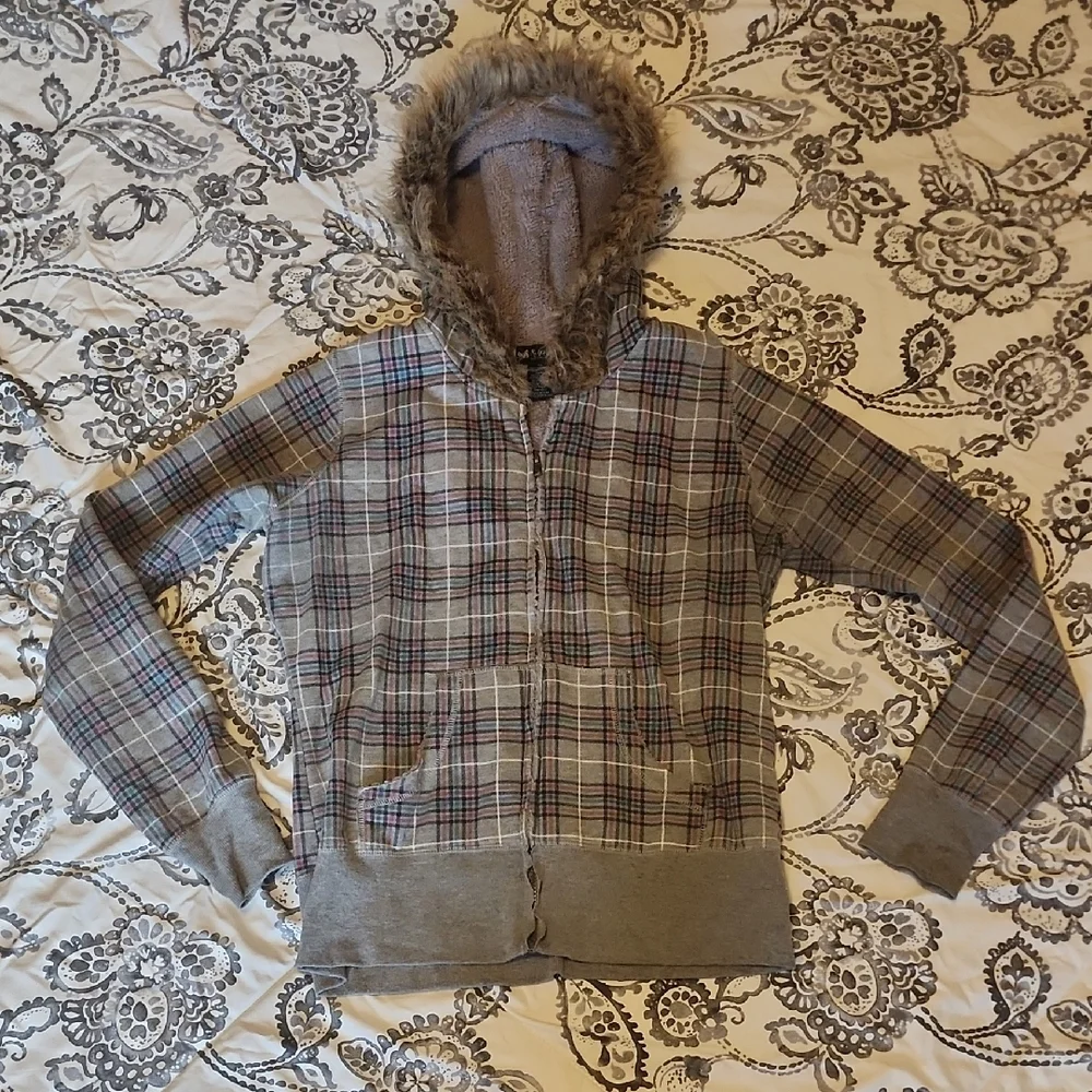 Self Esteem Gray Faux Fur Hoodie - Picture 1 of 4
